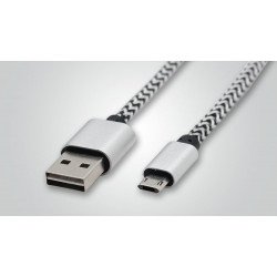 Micro 2A USB V8V9 Heavy Duty Braided Cable 3FT (Silver)